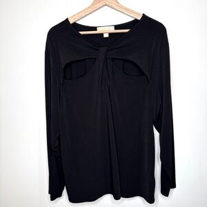 Michael Kors Shirt Blouse Women's 3X Black Long Sleeve Cutout‎ Slinky Stretch